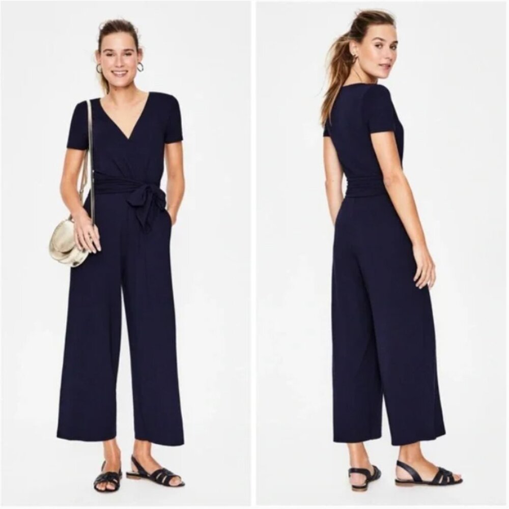 Boden Ellen Jersey Knit Wrap Wide Leg Jumpsuit in Navy Blue 4